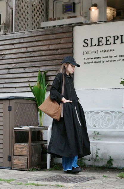 MZ852 CONTRASTED STITCH SHIRT DRESS