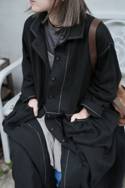 MZ852 CONTRASTED STITCH SHIRT DRESS