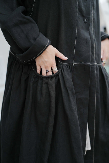 MZ852 CONTRASTED STITCH SHIRT DRESS