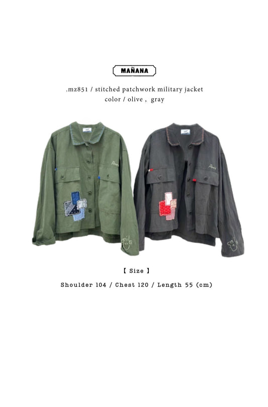 MZ851 STITCHED PATCHWORK MILITARY JACKET