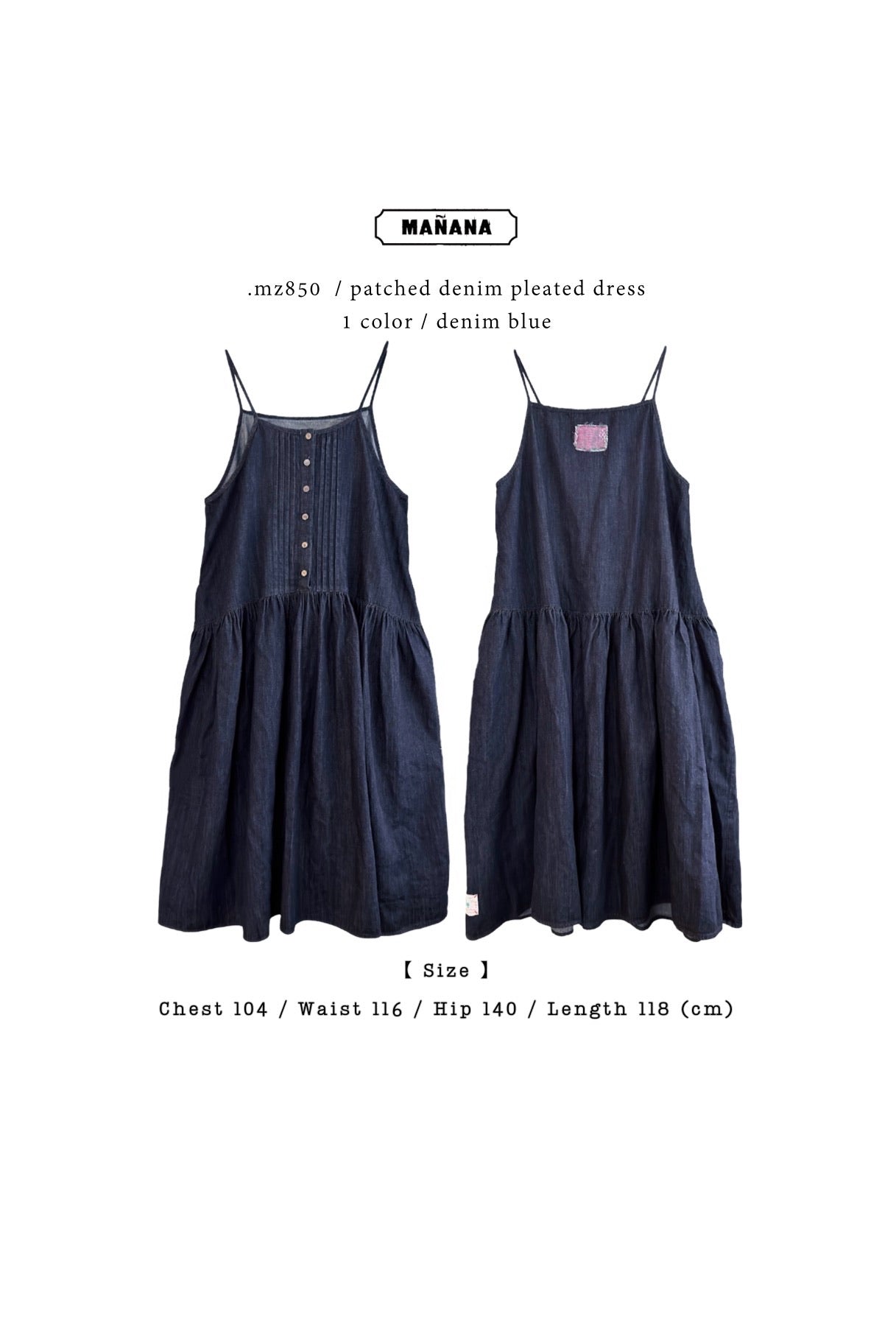 MZ850 / PATCHED DENIM PLEATED DRESS