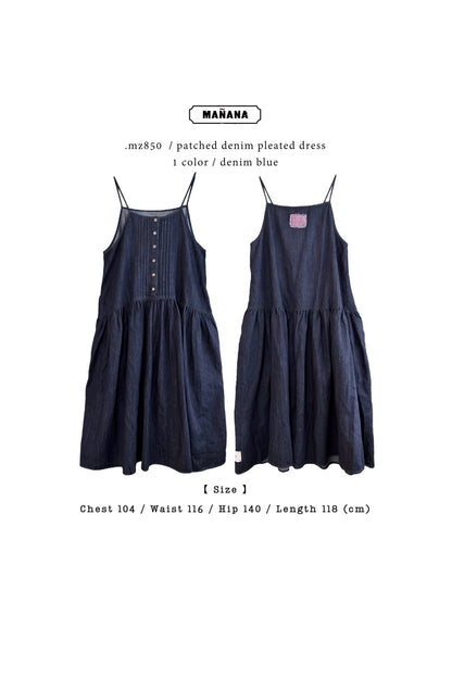 MZ850 / PATCHED DENIM PLEATED DRESS