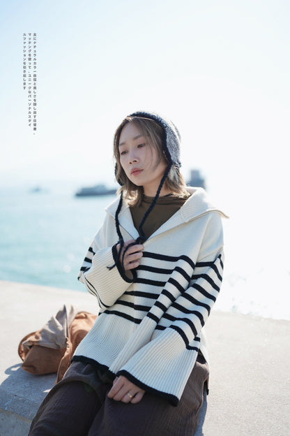 MZ575 STRIPED WOOL HALF ZIP PULLOVER