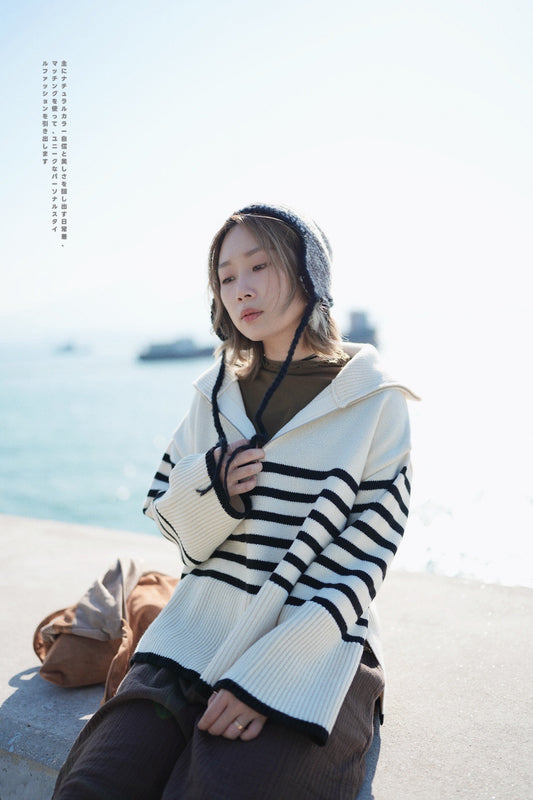MZ575 STRIPED WOOL HALF ZIP PULLOVER
