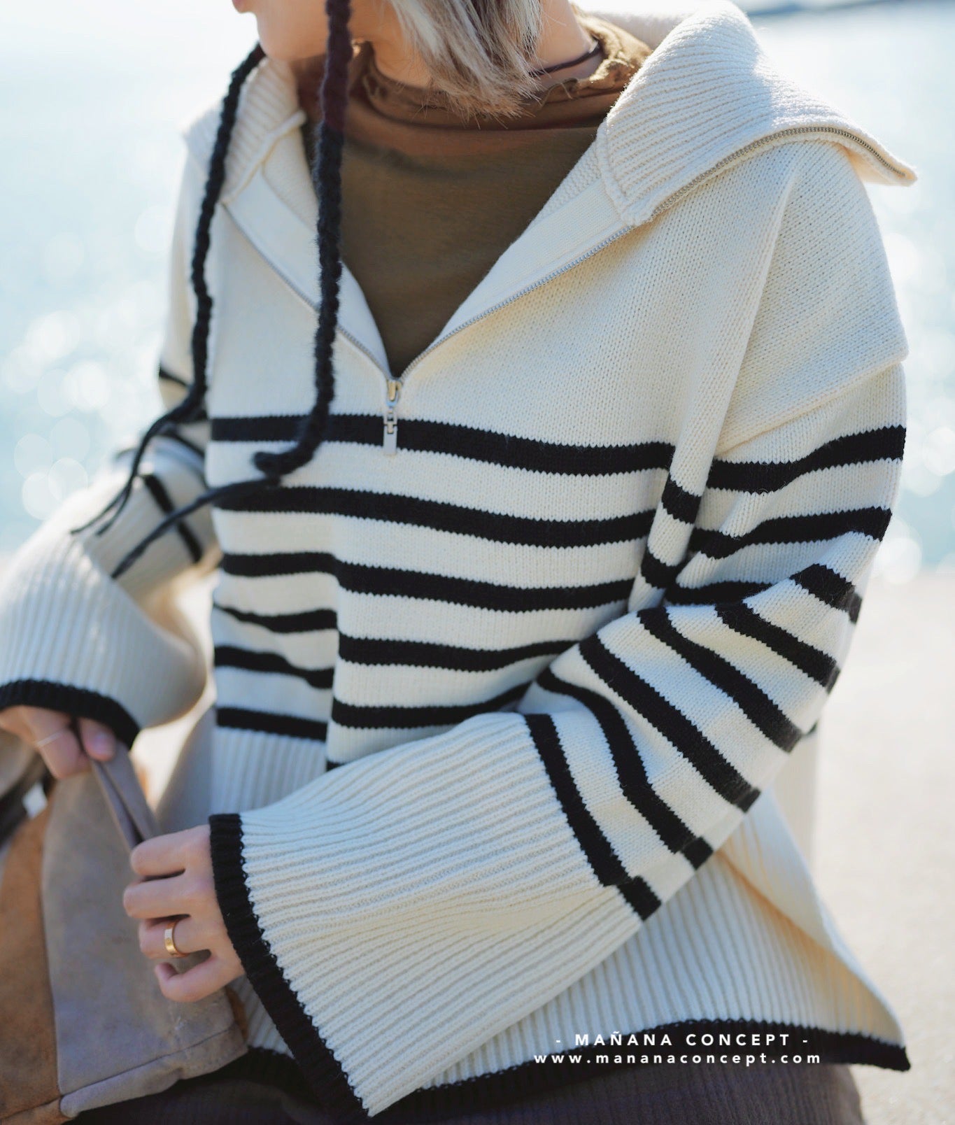 MZ575 STRIPED WOOL HALF ZIP PULLOVER