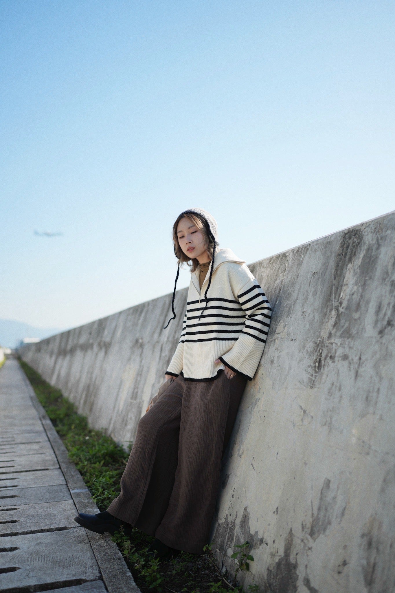 MZ575 STRIPED WOOL HALF ZIP PULLOVER