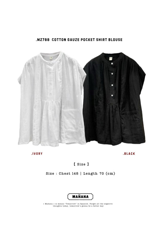 MZ788 COTTON GAUZE POCKET SHIRT BLOUSE