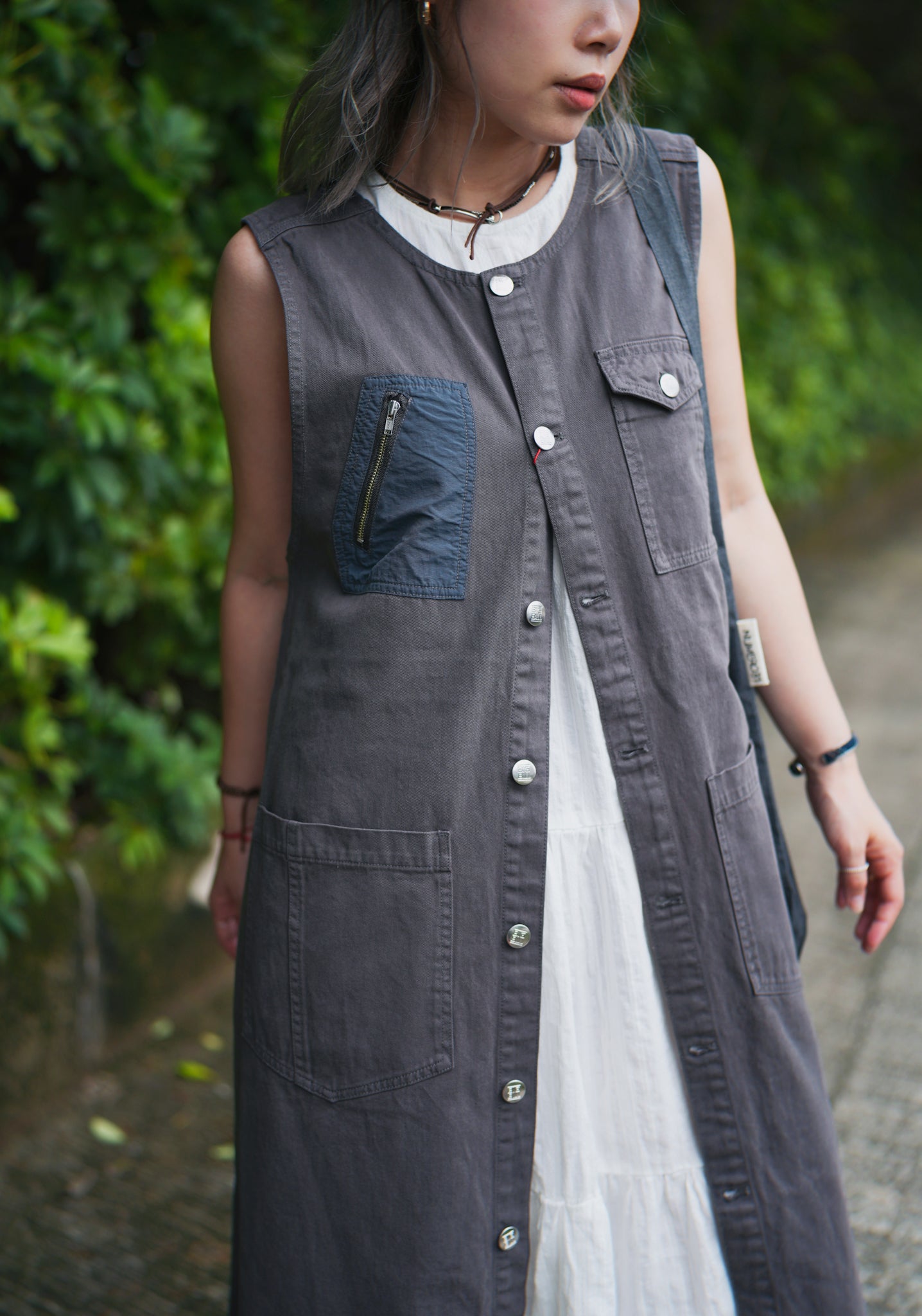 NA384 Pigment Twill Patched Dress