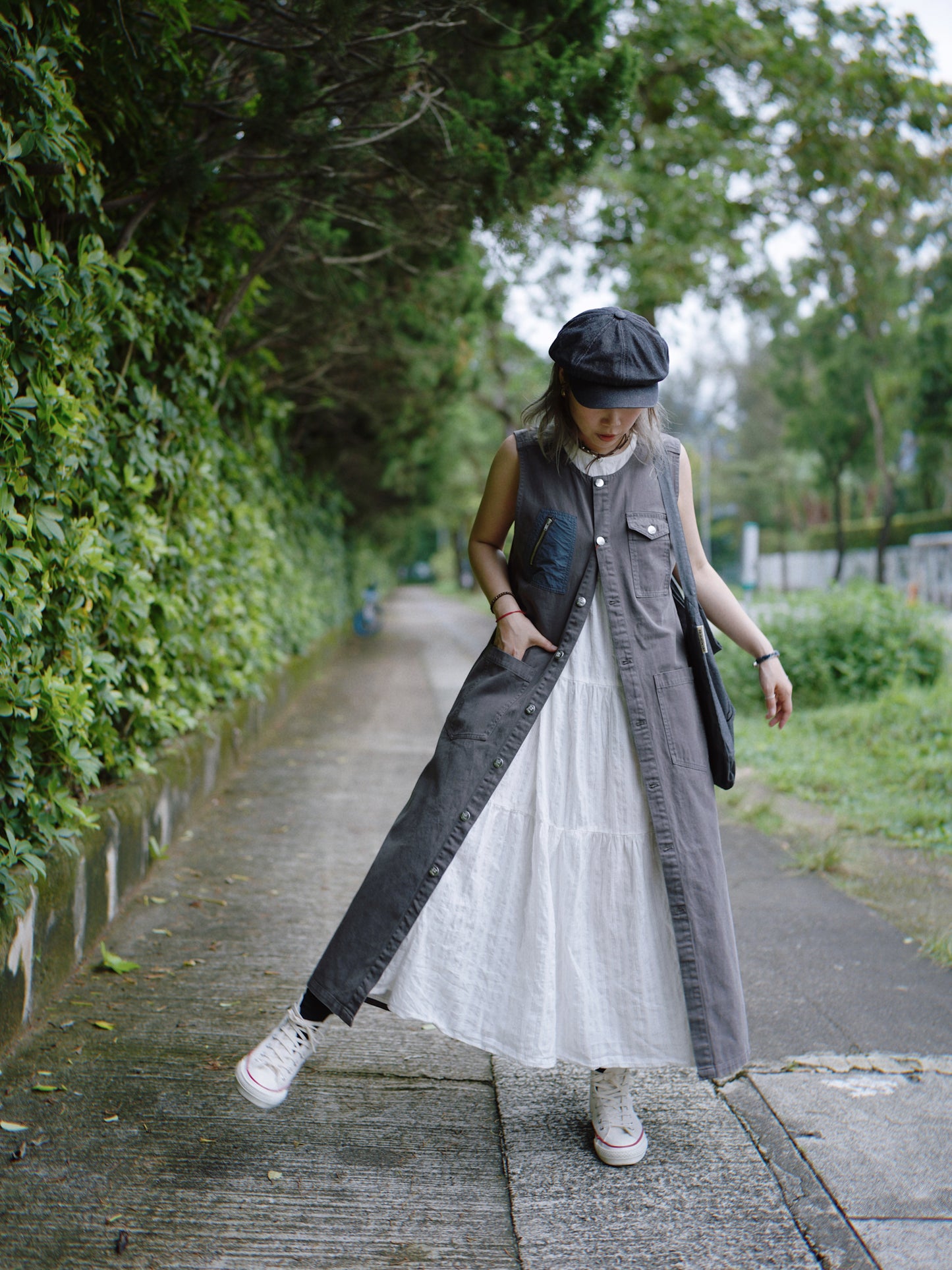 NA384 Pigment Twill Patched Dress