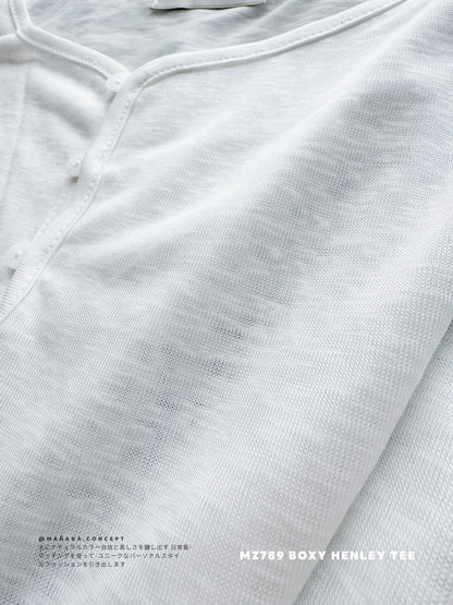 MZ789 BOXY HENLEY NECK TOP 【 2件減-$20, 3件減-$40 】