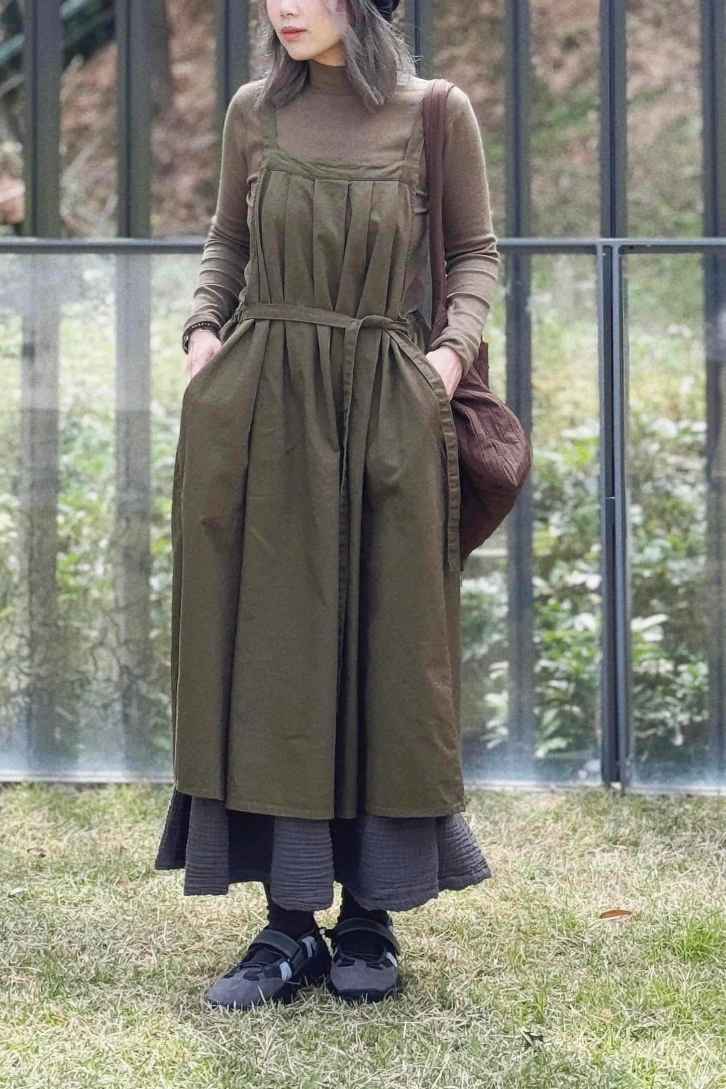 CA593 Pleated Jumper Dress
