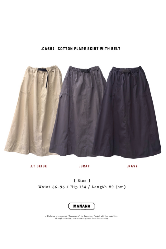 CA691 COTTON FLARE SKIRT WITH BELT