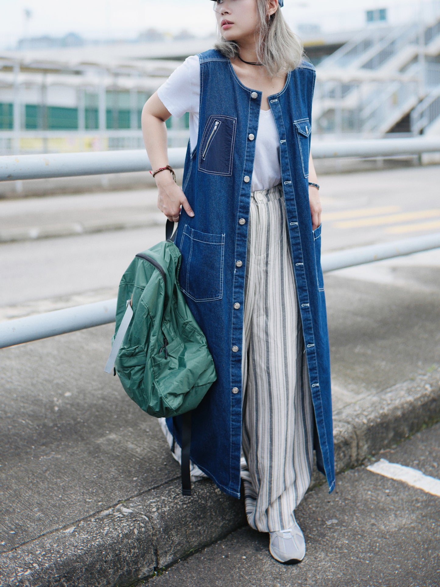 NA384 Pigment Twill Patched Dress