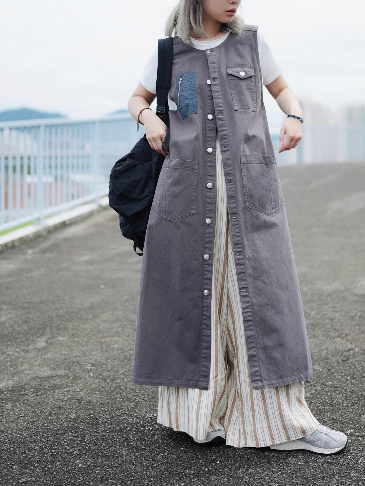 NA384 Pigment Twill Patched Dress