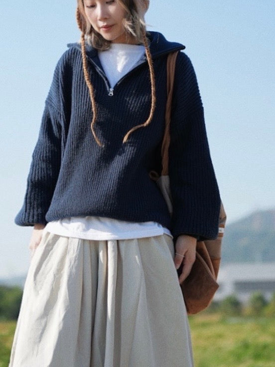 MZ572 HALF ZIP KNIT TOP