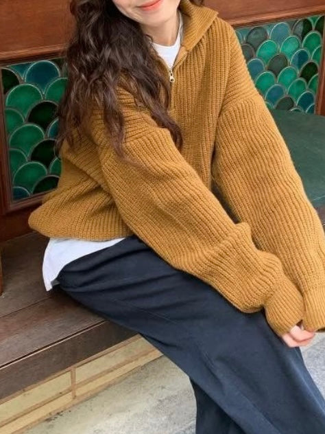 MZ572 HALF ZIP KNIT TOP