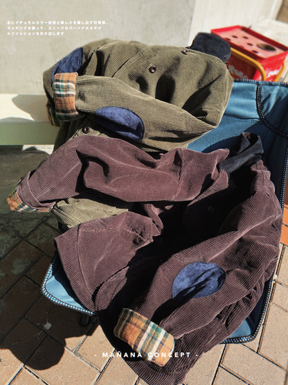 MZ574 CORDUROY CONTRASTED PATCHED COAT