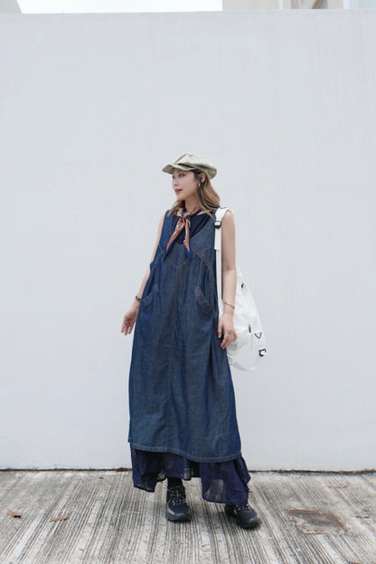 MZ797 V-NECK LOOSE DENIM DRESS