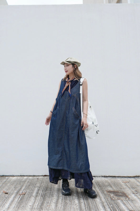 MZ797 V-NECK LOOSE DENIM DRESS