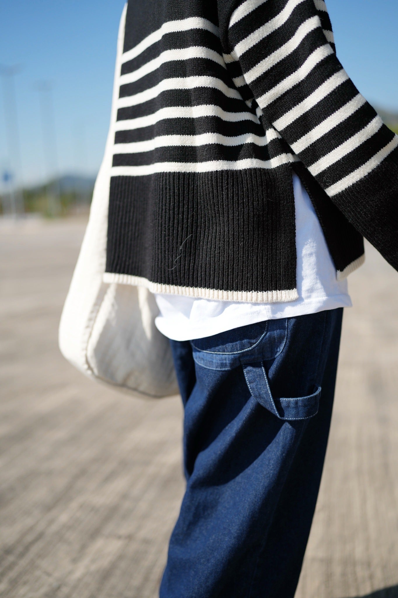 MZ575 STRIPED WOOL HALF ZIP PULLOVER
