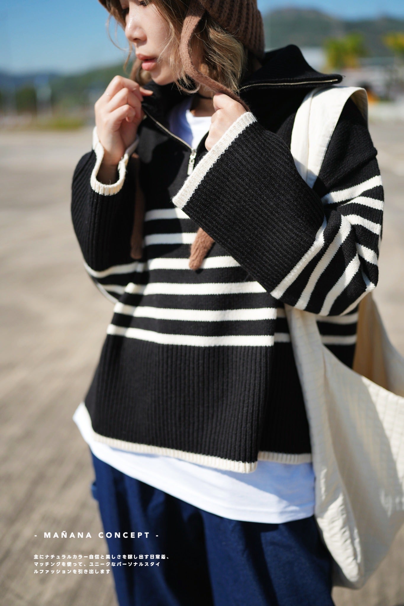 MZ575 STRIPED WOOL HALF ZIP PULLOVER