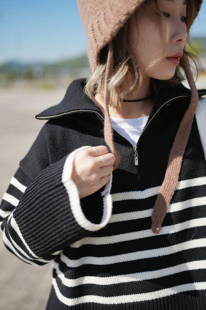MZ575 STRIPED WOOL HALF ZIP PULLOVER