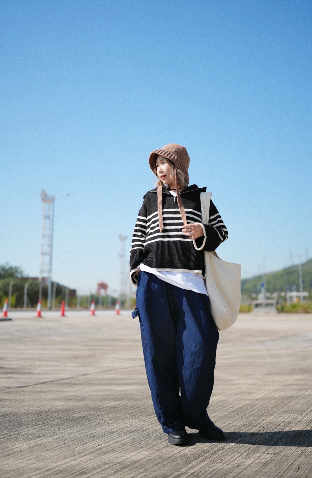 MZ575 STRIPED WOOL HALF ZIP PULLOVER