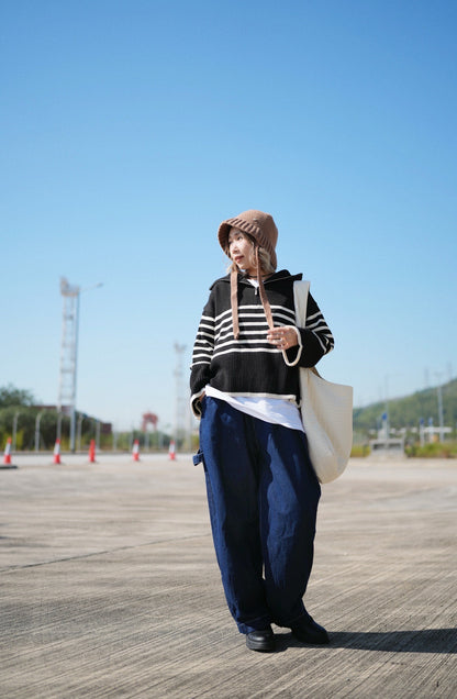 MZ575 STRIPED WOOL HALF ZIP PULLOVER