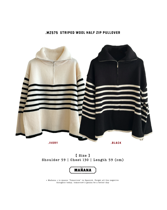 MZ575 STRIPED WOOL HALF ZIP PULLOVER