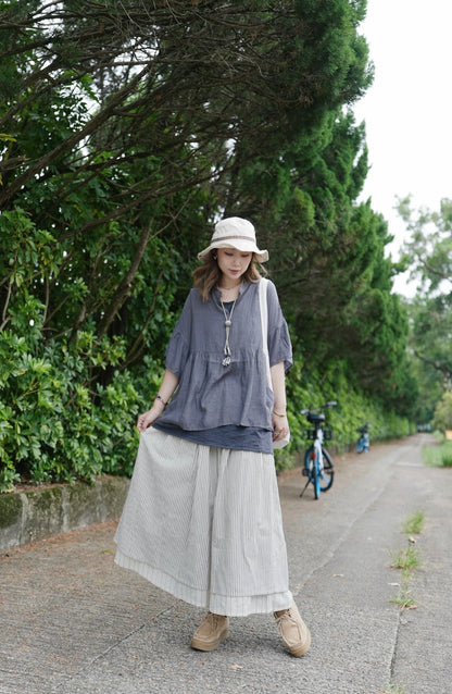 NA449 2WAY REVERSIBLE STRIPED SKIRT