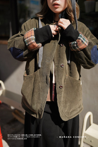 MZ574 CORDUROY CONTRASTED PATCHED COAT