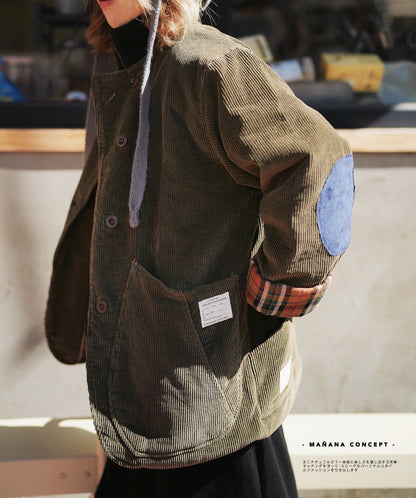 MZ574 CORDUROY CONTRASTED PATCHED COAT
