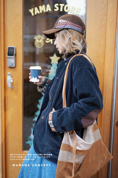 MZ574 CORDUROY CONTRASTED PATCHED COAT