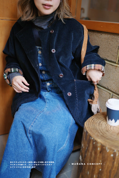 MZ574 CORDUROY CONTRASTED PATCHED COAT