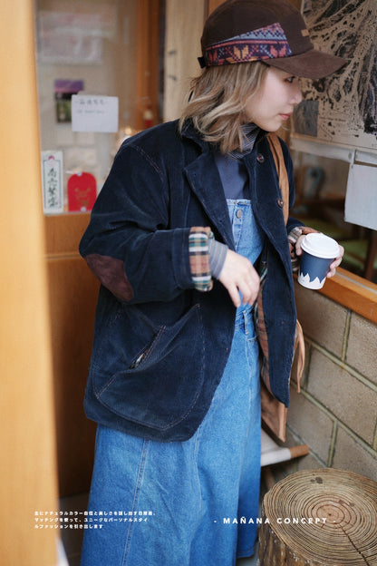 MZ574 CORDUROY CONTRASTED PATCHED COAT