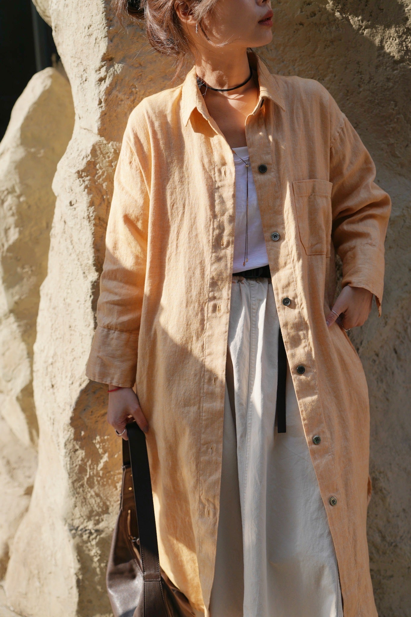 MZ718 LINEN POCKET SHIRT DRESS