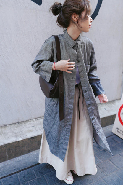 MZ718 LINEN POCKET SHIRT DRESS