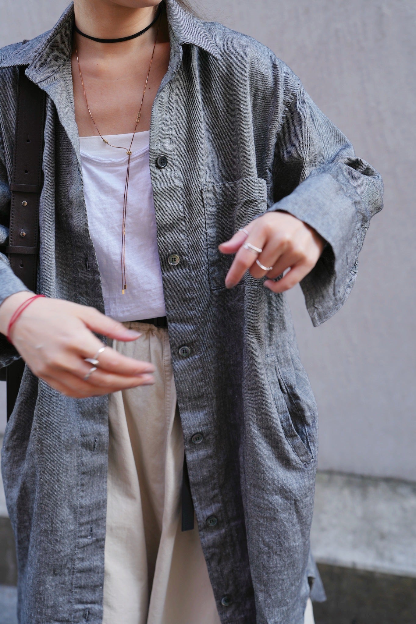 MZ718 LINEN POCKET SHIRT DRESS