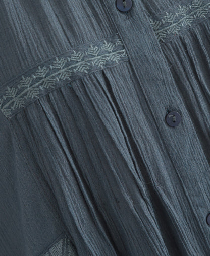 NA447 EMBROIDERED CRINKLE SHIRT DRESS