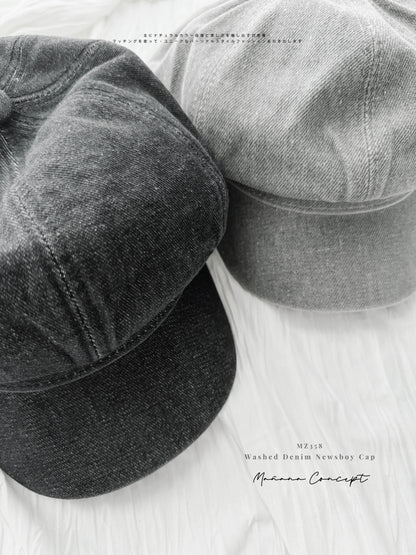 MZ358 Washed Denim Newsboy Cap