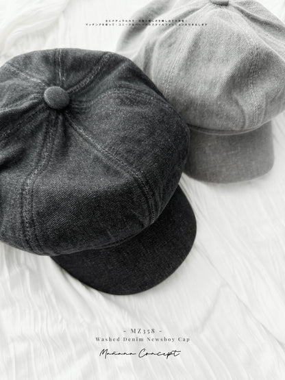 MZ358 Washed Denim Newsboy Cap