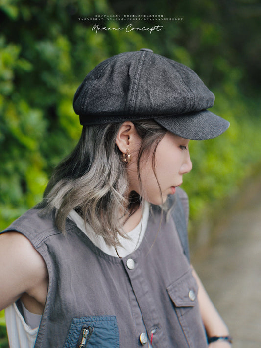 MZ358 Washed Denim Newsboy Cap