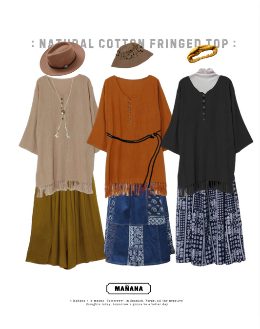 NA415 NATURAL COTTON FRINGED TOP