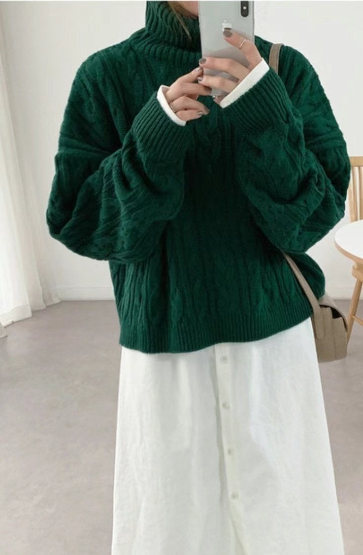 MZ594 CABLE-KNIT TURTLE NECK TOP 【 買2件減-$20 】