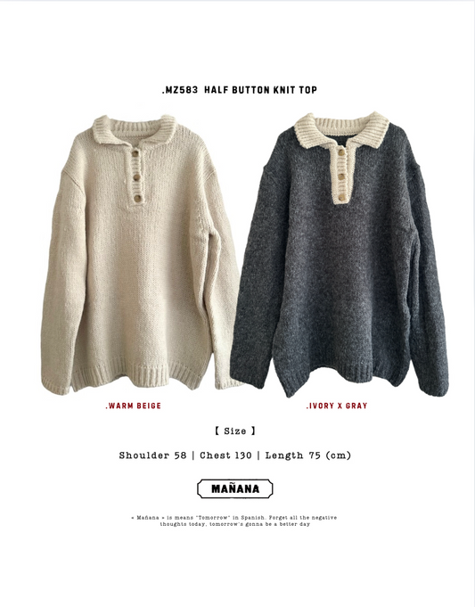 MZ583 HALF BUTTON KNIT TOP