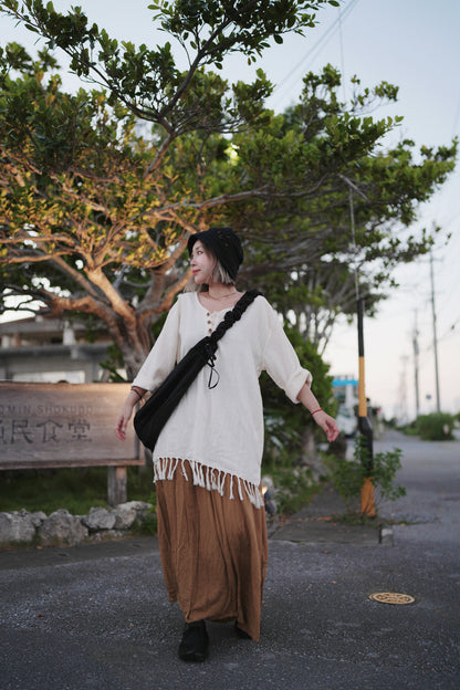 NA415 NATURAL COTTON FRINGED TOP