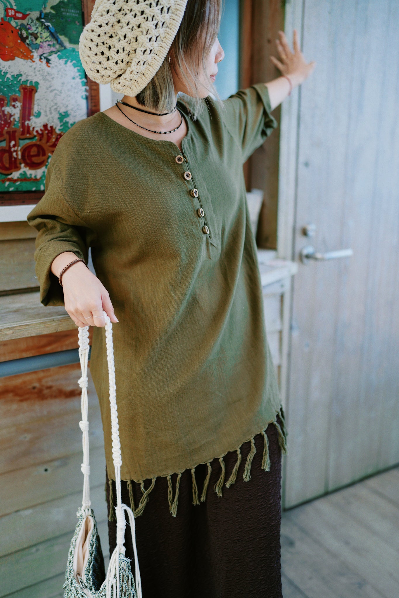 NA415 NATURAL COTTON FRINGED TOP