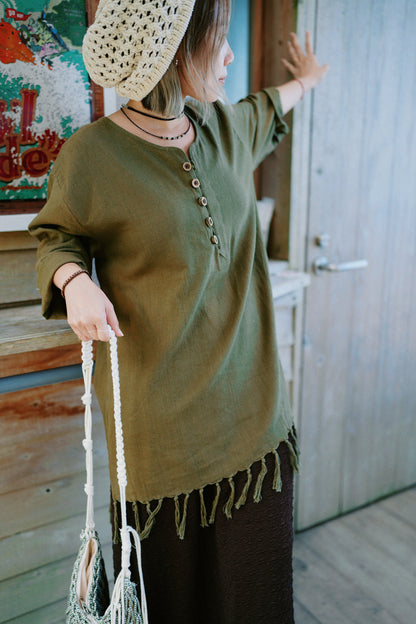 NA415 NATURAL COTTON FRINGED TOP