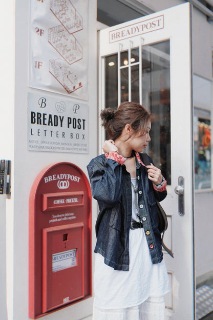 MZ724 CONTRASTED PATTERN DENIM LINEN SHIRT