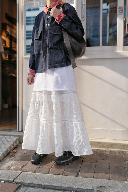 MZ724 CONTRASTED PATTERN DENIM LINEN SHIRT